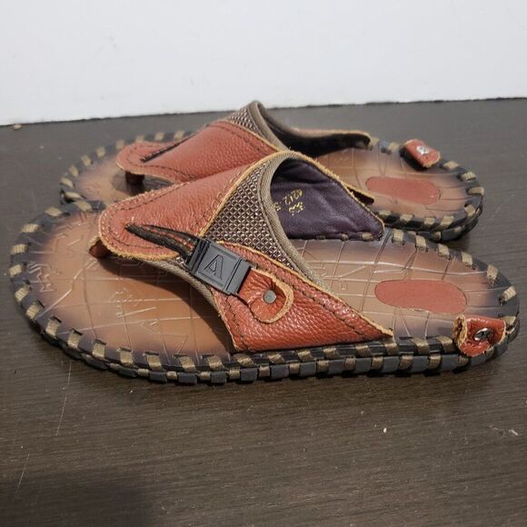 Brown Camel Leather Men Anti-Slip Flat Flip-Flop Sandals 42/9 main image 5